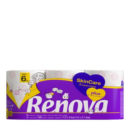 PAPEL HIGIENICO RENOVA 3 CAPAS SKIN CARE P/6 UD