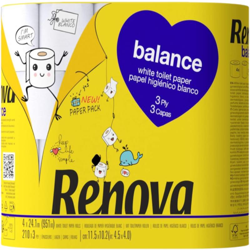 PAPEL HIGIENICO RENOVA COLORES 3 CAPAS B/4 UD