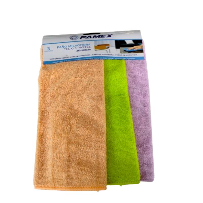 PAÑO MICROFIBRA PAMEX COLOR 30 X40 PACK-3 UD