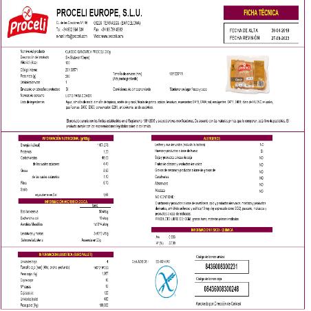 S/GLUTEN PROCELI PAN MOLDE SANDWICH CLASI P/280 GR