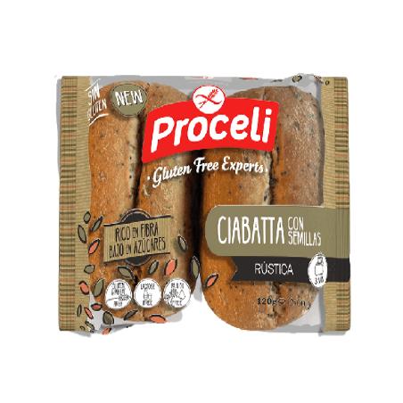 S/GLUTEN PROCELI PAN CIABATTA SEMILLA 120GR B/2 UD