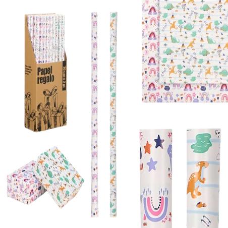 PAPEL REGALO NUBES Y DINOSAURIOS 70X200CM UD