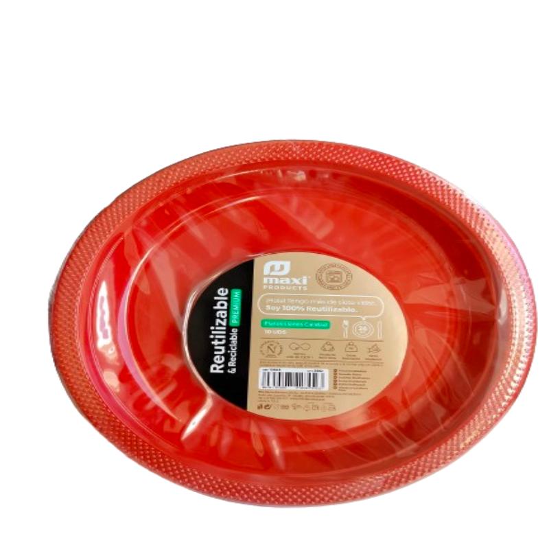 PLATO LLANO  REUTILIZABLE PREMIUM ROJO 26CM B/10UD